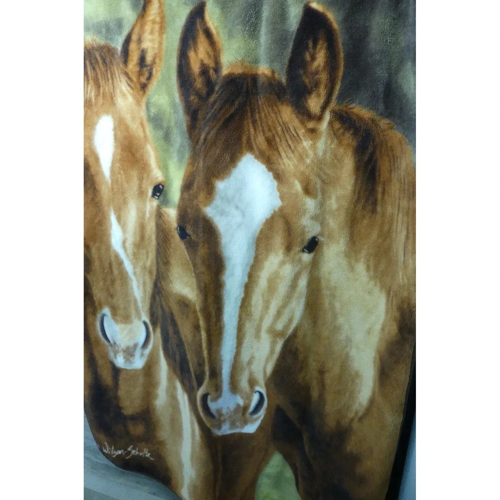 Victoria Wilson-Schultz Horse Fleece Throw Blanket Plush Equestrian Brown Tan